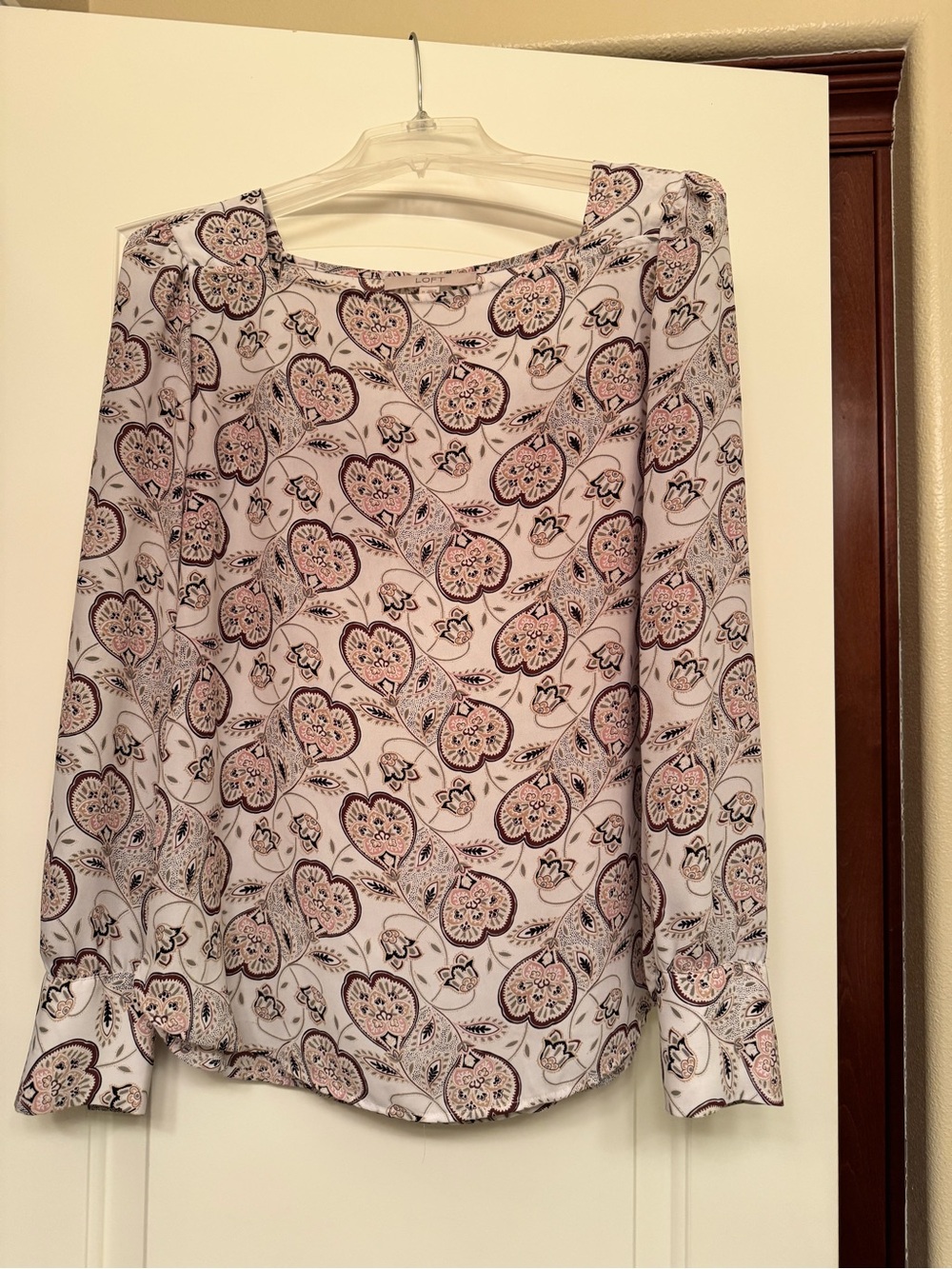 LOFT Light Pink Paisley Print Long-Sleeve Blouse